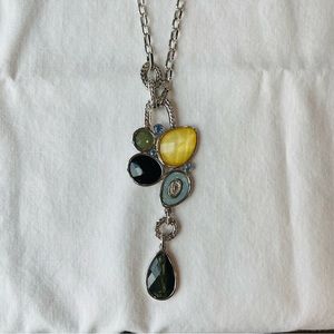 Lia Sophia Silver Tone Necklace With Multicolor Shapes - 17” Chain - Statement